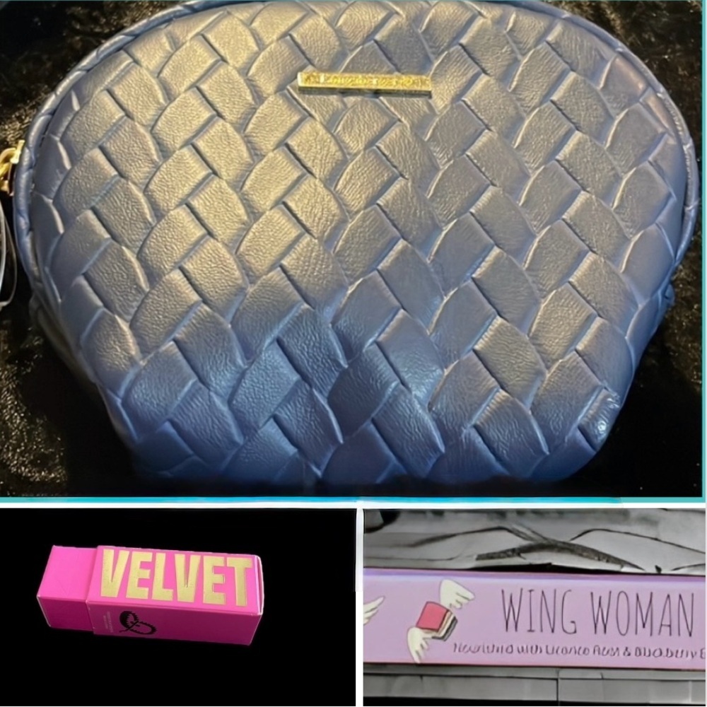 Woven Cosmetic Bag Bundle Lipstick Eyeliner New